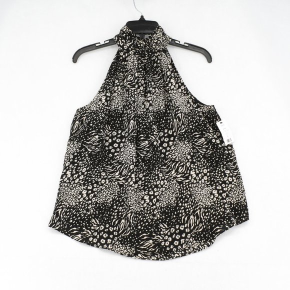 Joie Womens Top Black Animal Print Mock Neck Sleeveless Ruched Blouse Small - Picture 5 of 8